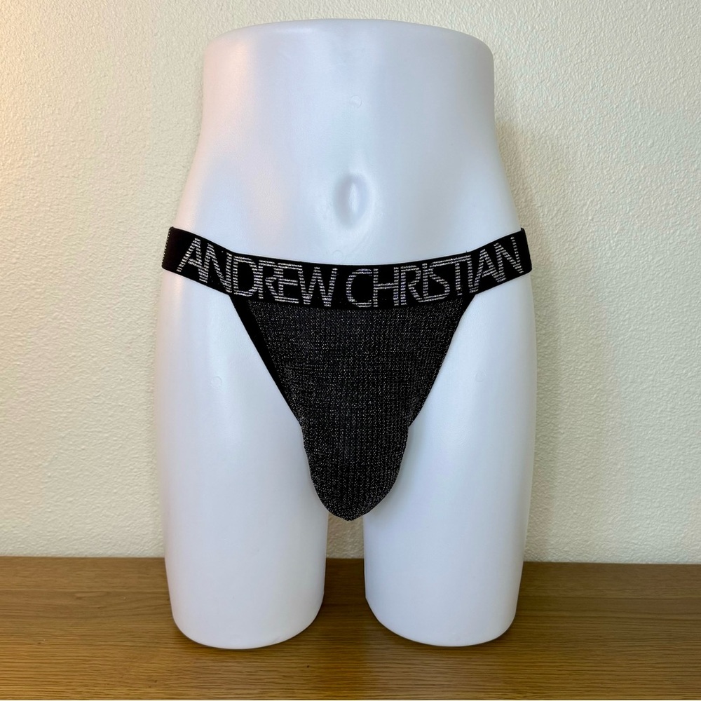 Andrew Christian Black Glitter Jockstrap Size Large
